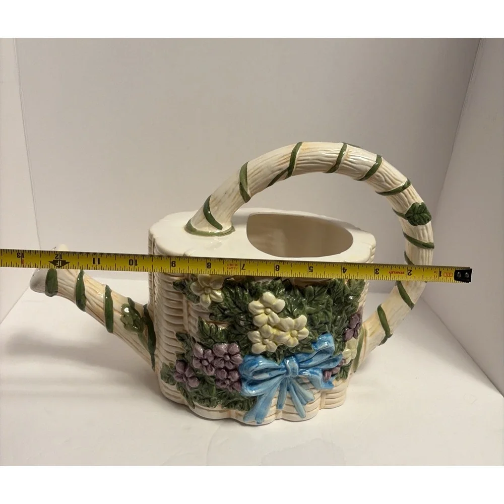Vintage Silvestri Floral Ceramic Faux Watering Can Cottage Core Garden